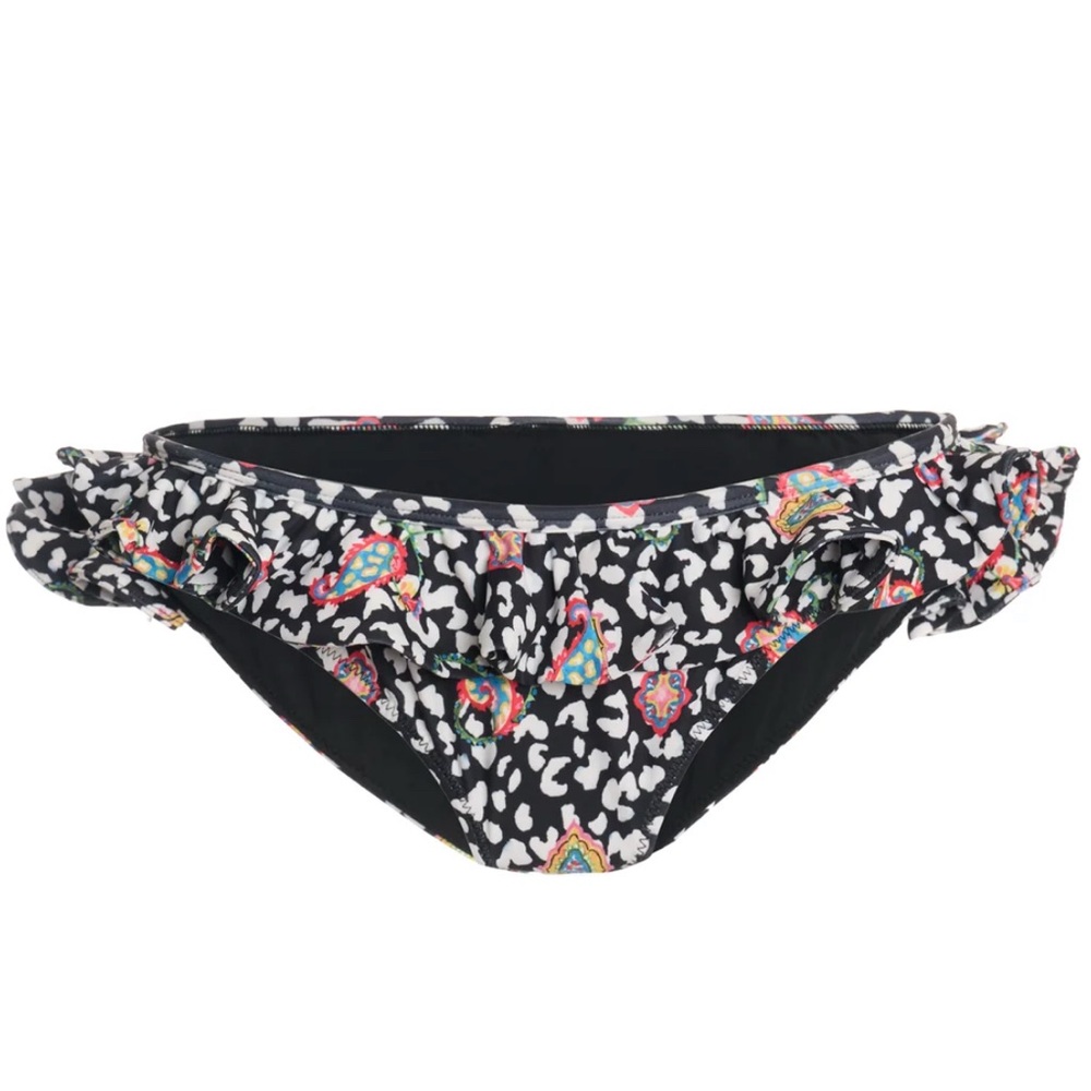 NWT Caroline Constas Lotus Bikini Bottom Black Leopard Paisley sz Large $210
